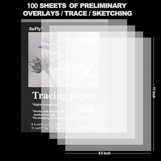 Tracing Paper 8.5x11 inch, 100 Sheets Transparent Vellum Paper - Image 2