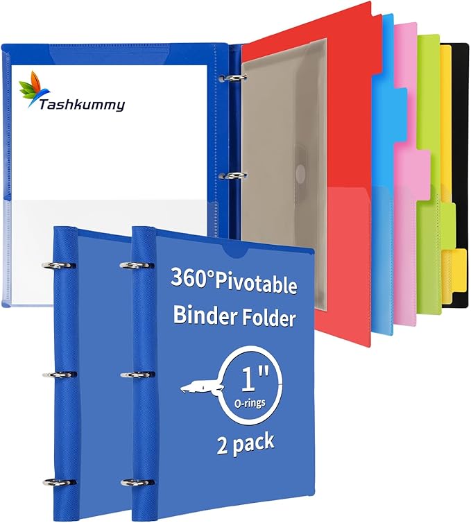 Tashkummy 360° Pivotable Project Organizer Binder, 2 Pack Upgraded 3 Ring Binder by 360%C2%B0PivotableBinderNotebook
