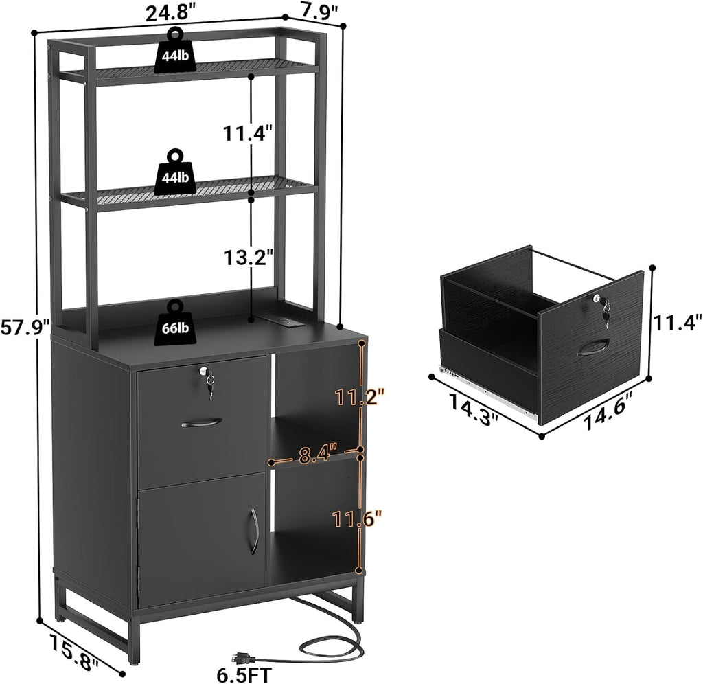 homieasy vertical filing cabinet with bookshelf for home, close-up detail