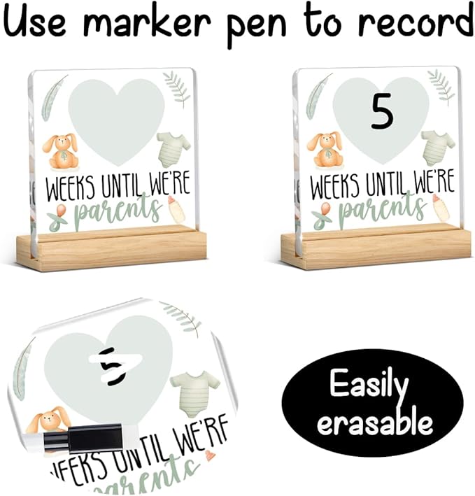 Baby Announcement Gifts for New Parents, Funny Baby Countdown Weeks Acrylic Sign - Image 2