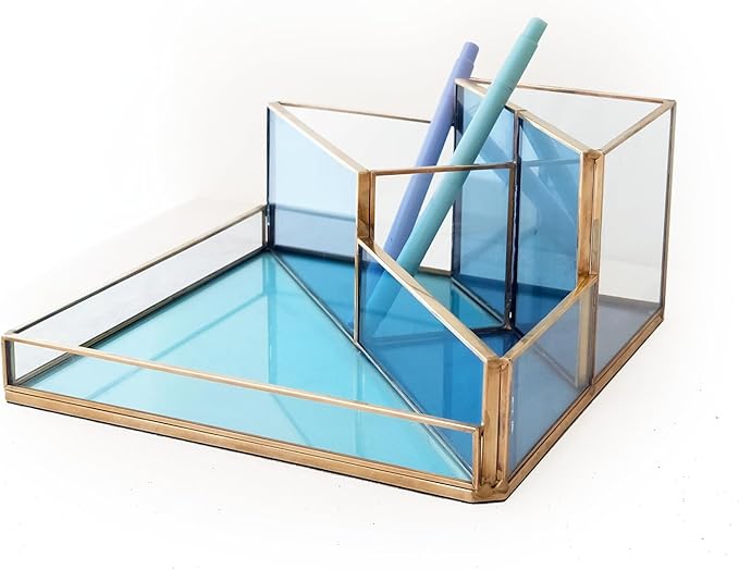 Gold & Blue Glass Desk Organizer by FONDAZZA
