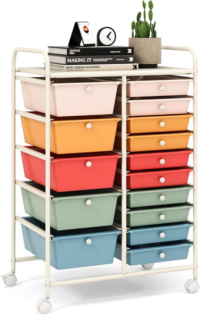 LDAILY 15 Drawer Rolling Storage Cart, Rolling Cart by LDAILY