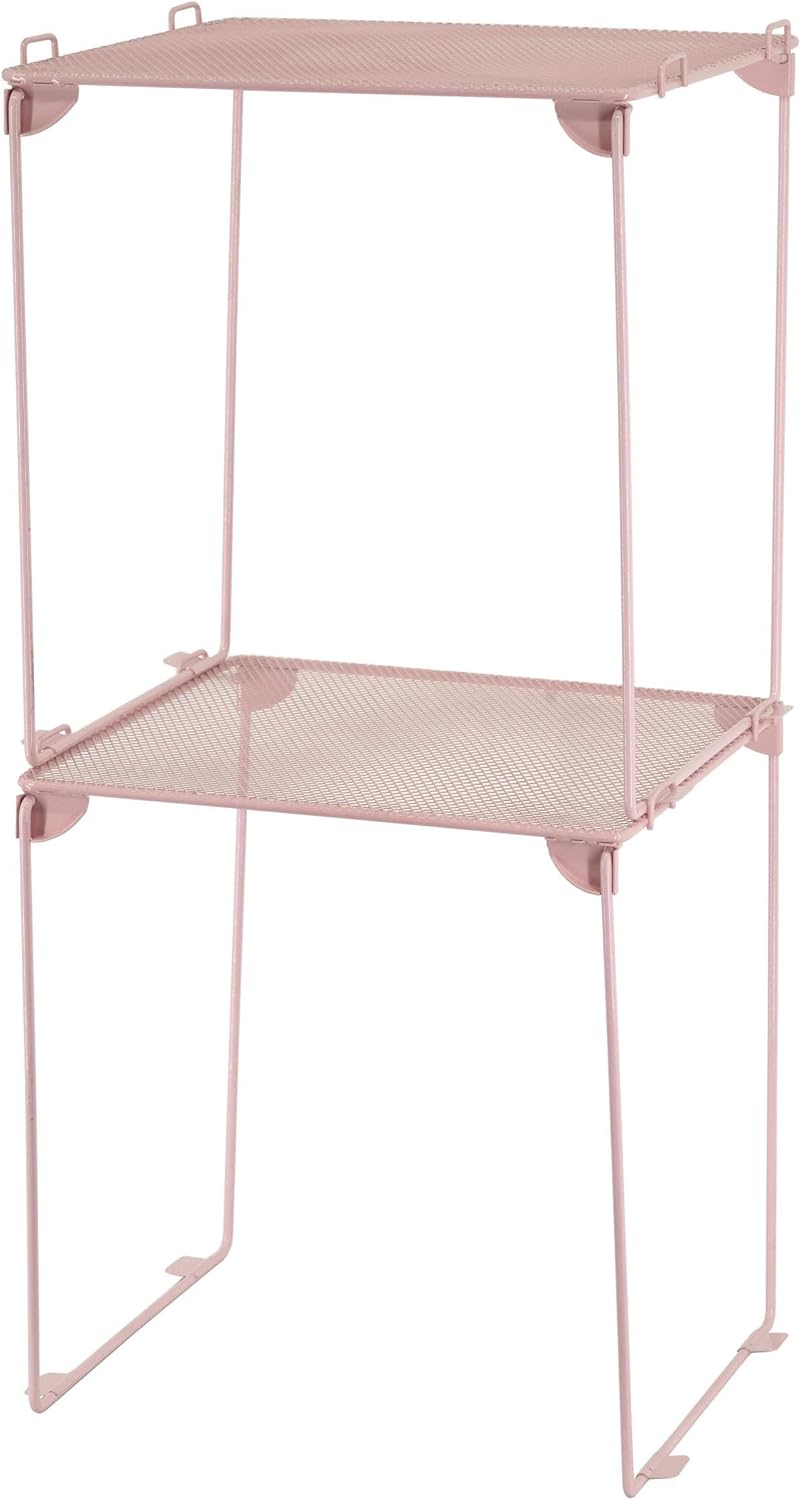 Neudeco Pack 2, Mesh Locker Shelf, Stackable Extra Tall Locker Organizer, Collapsible and Metal Build, Fits Standard Size School Locker, Suitable for Work, Kitchen, Bathroom (Pink)