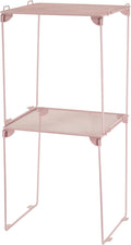 Neudeco Pack 2, Mesh Locker Shelf, Stackable Extra Tall Locker Organizer, Collapsible and Metal Build, Fits Standard Size School Locker, Suitable for Work, Kitchen, Bathroom (Pink)