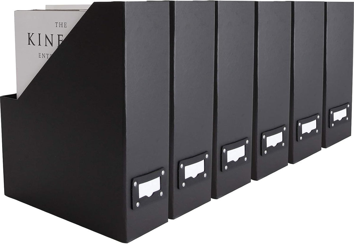 BLU MONACO Foldable Black Magazine File Holder – Set of 6 | Cardboard Desk File
