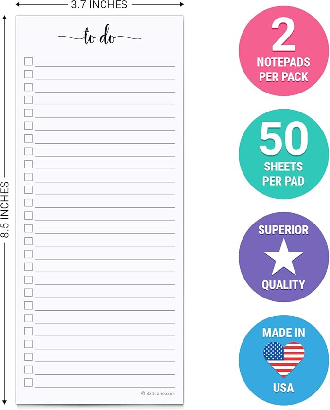 321Done 2-Pack Skinny To Do List Notepad, Made in USA - Image 2