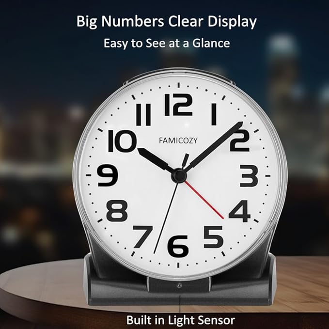 FAMICOZY Automatically Backlighted Alarm Clock, Silent No Ticking - Image 3