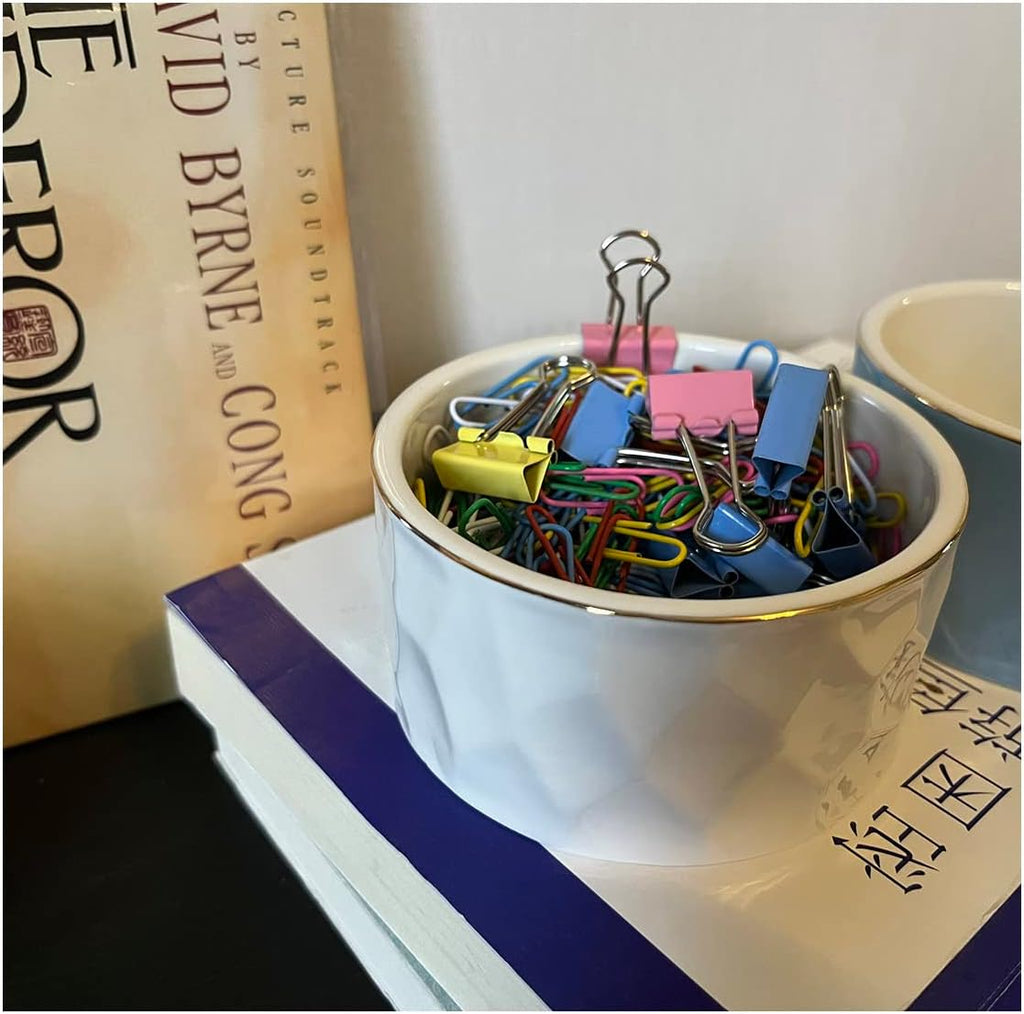 Ceramic Paper Clip Holder Ceramic Paper Clip Dispenser Organizer for Office Desk Binder Clip Holder (White)