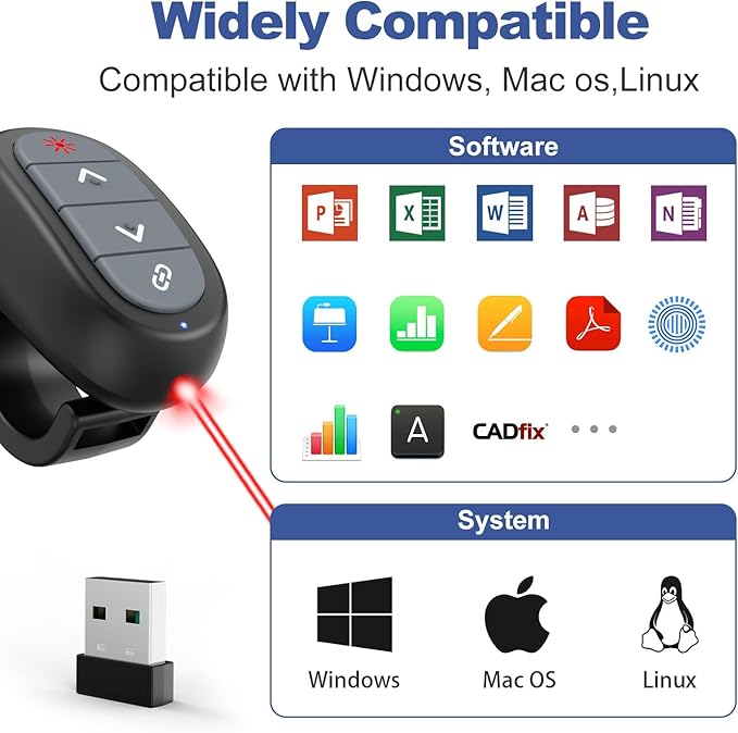 Presentation Clicker PowerPoint Wireless Presenter Remote: Laser Pointer Finger - Image 7