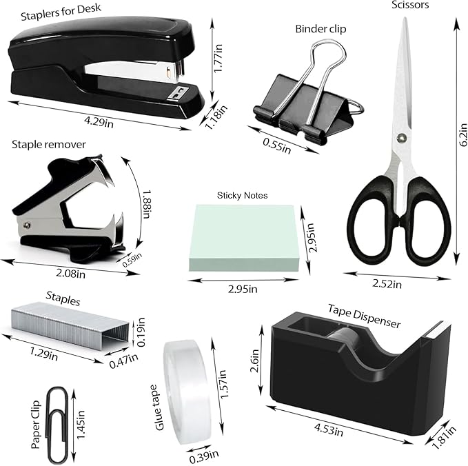 Black Office Desk Accessories, Desk Drawer Organizer, Stapler and Tape - Image 2