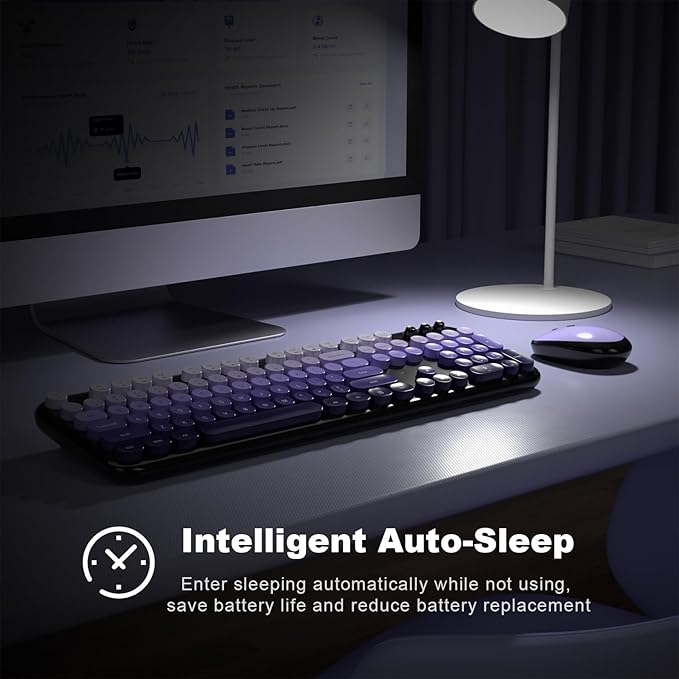 MOFII Wireless Keyboard and Mouse Combo, Full Size 2.4G Retro Round Computer - Image 4