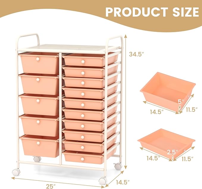 GOFLAME 15-Drawer Rolling Storage Cart, Craft Storage Cart - Image 3