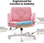 MOJAY Velvet Office Swivel Chair, Vanity Chair, Fabric Desk Chair, Pretty Fancy Chair, Gold Office Chair for Girls, 360°Swivel Height Adjustable Reception Chair (Pink PU)