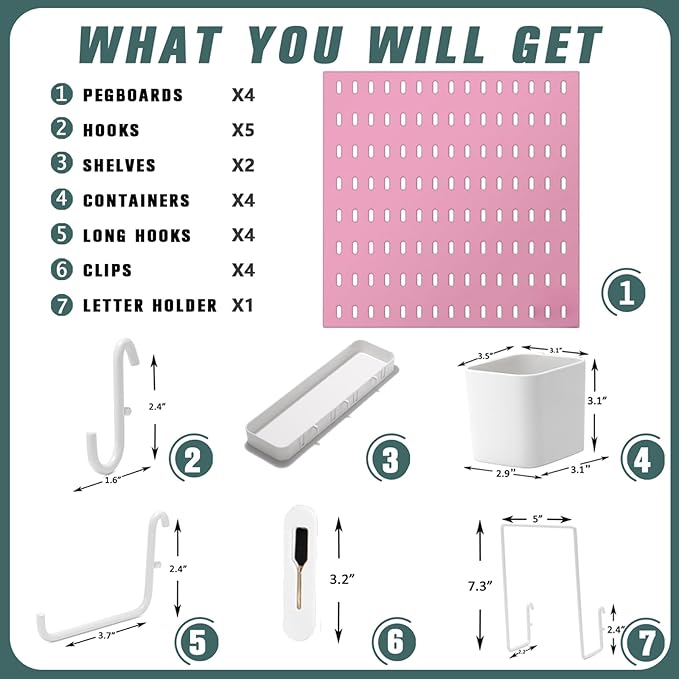 MULSAME Pegboard Combination Kit, 25.2" x 25.2" Wall Mounted Storage Set - Image 4
