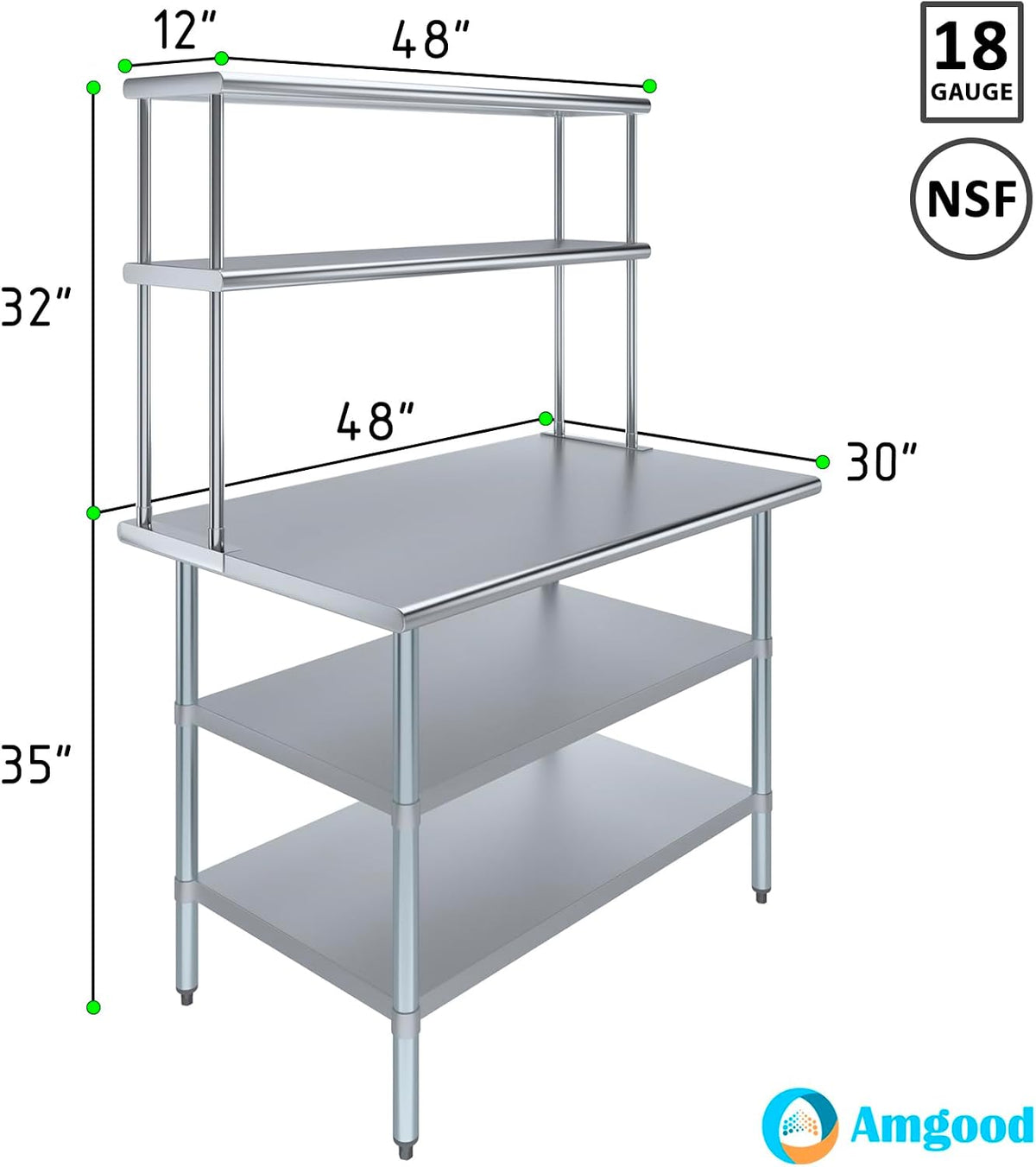 Amgood Stainless Steel Work Table with 2 Shelves | 30" x 48" Table ...