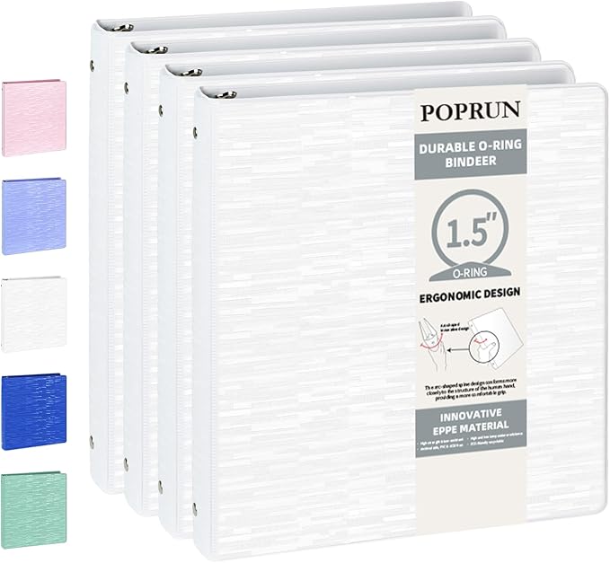 POPRUN 3 Ring Binder 1.5 Inch, Holds 325 Sheets of 8.5 x 11 Paper, Extra by POPRUN