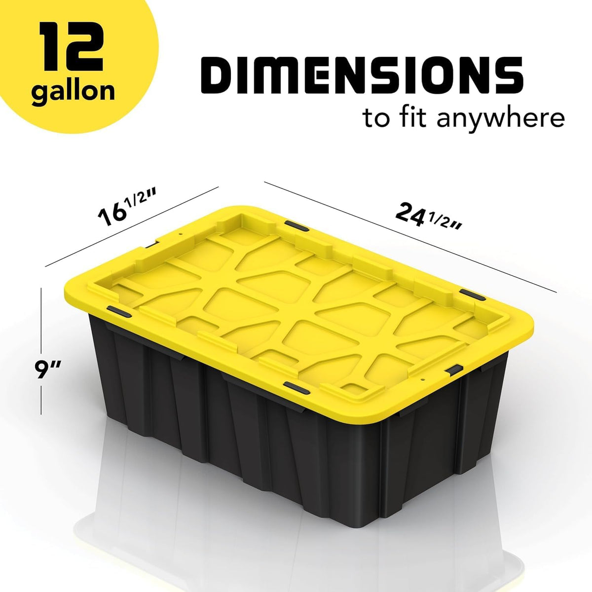 of 12 gallon medium black & yellow storage, close-up detail