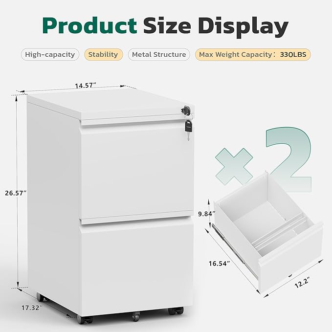 Greenvelly 2 Drawer Mobile File Cabinet - Image 3