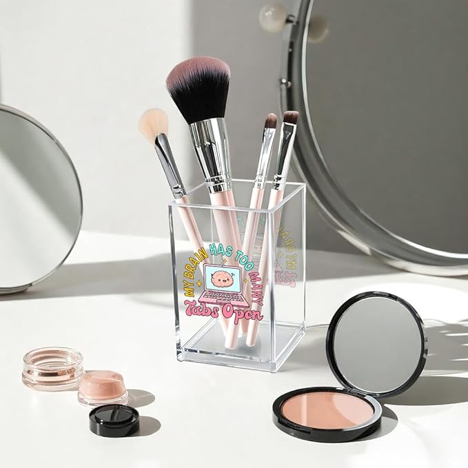 Vgrti My Brain Has Too Many Tabs Open Acrylic Cosmetic Pencil Pen Holder Cup - Image 3