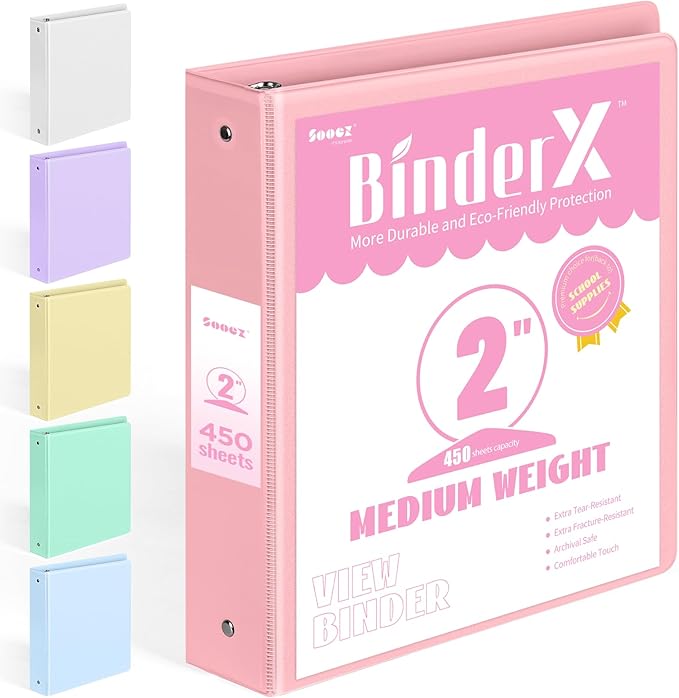 Sooez BinderX Extra Durable 3 Ring Binder, Round Ring 2 Inch Binders, Fits 450 by Sooez