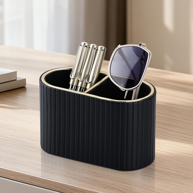 KINGFOM PU Leather Desk Organizer Pen Holder – Dual-Compartment Stylish Pencil - Image 5