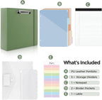 SKYDUE 3 Ring Binder 3 Inch D Ringr with Clipboard, PU Heavy Duty Clipboard Binder with Notepad & 5 Dividers with 5 Pockets, Labels, Clipboard Folder Great for School Office