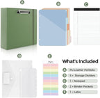 SKYDUE 3 Ring Binder 3 Inch D Ringr with Clipboard, PU Heavy Duty Clipboard Binder with Notepad & 5 Dividers with 5 Pockets, Labels, Clipboard Folder Great for School Office