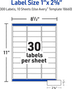 Avery Printable Address Labels with Sure Feed, 1" x 2-5/8", Matte Clear, 300 Blank Mailing Labels (18660)