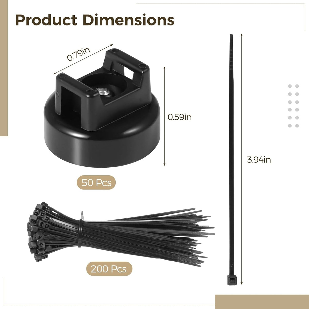 Magnetic Cable Zip Tie Mounts, 50 Pcs Magnets with 200 Pcs Cable Zip Ties, Mu...
