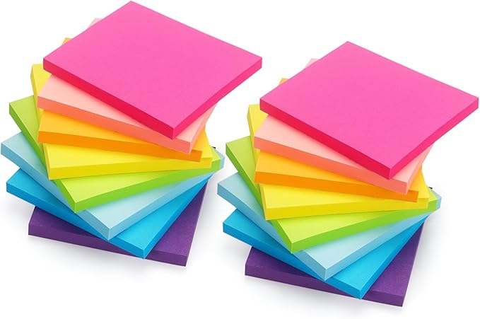 Early Buy 16 Pads Sticky Notes 8 Bright Color Self-Stick Notes 3 in x 3 in by EarlyBuy