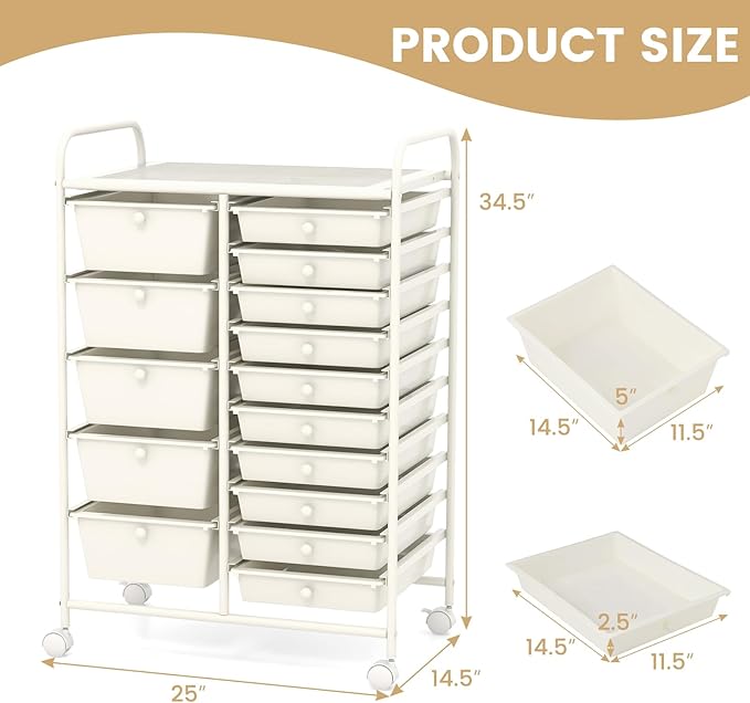 GOFLAME 15-Drawer Rolling Storage Cart, Craft Storage Cart - Image 3