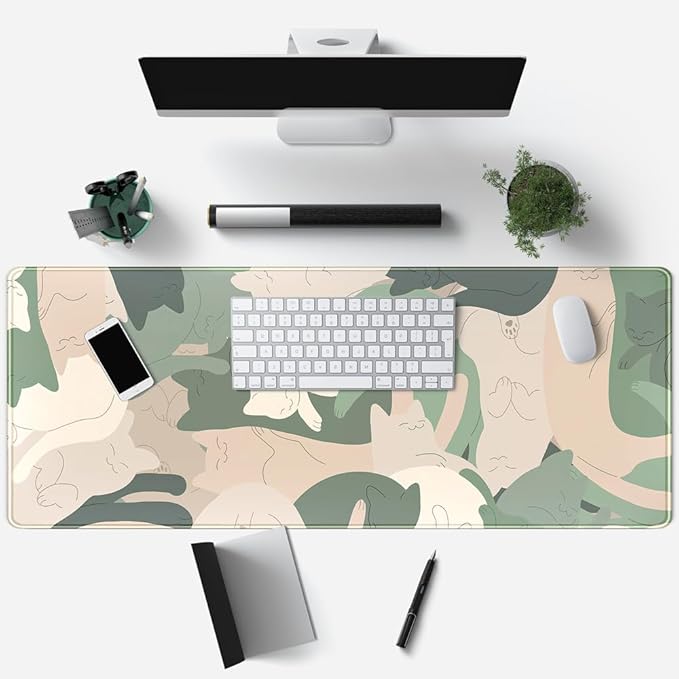 Green Simple Cat Desk Mat Sleeping Cute Long Cool Mouse Pad - Image 3