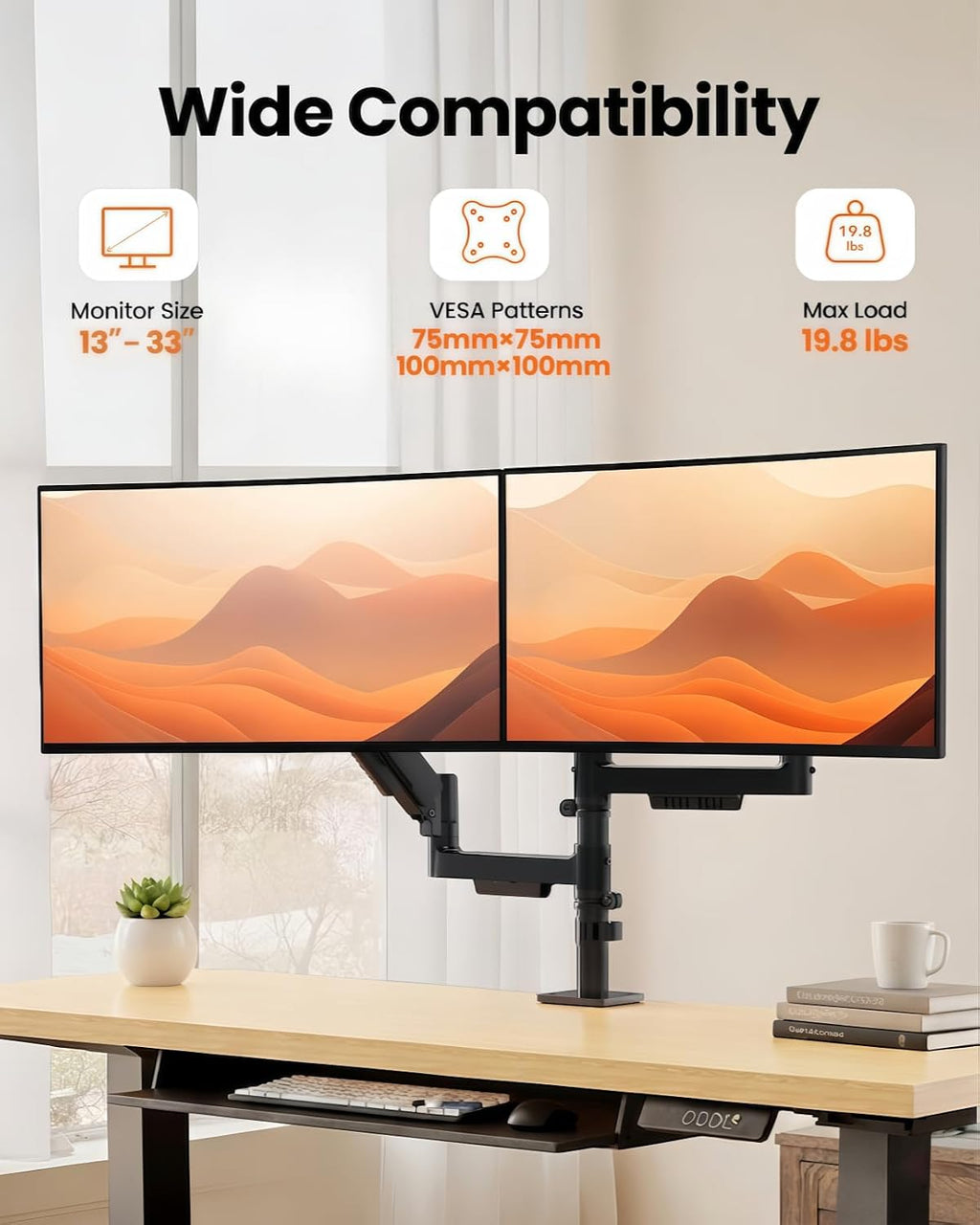 ergear dual monitor stand, stacked monitor mount for shown in use