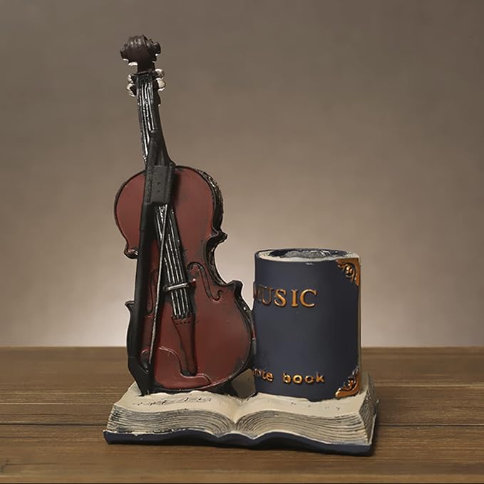 Jaugufiy Resin Violin Sculpture Pen Holder Pencil Holder Pen Organizer Cosmetic - Image 3