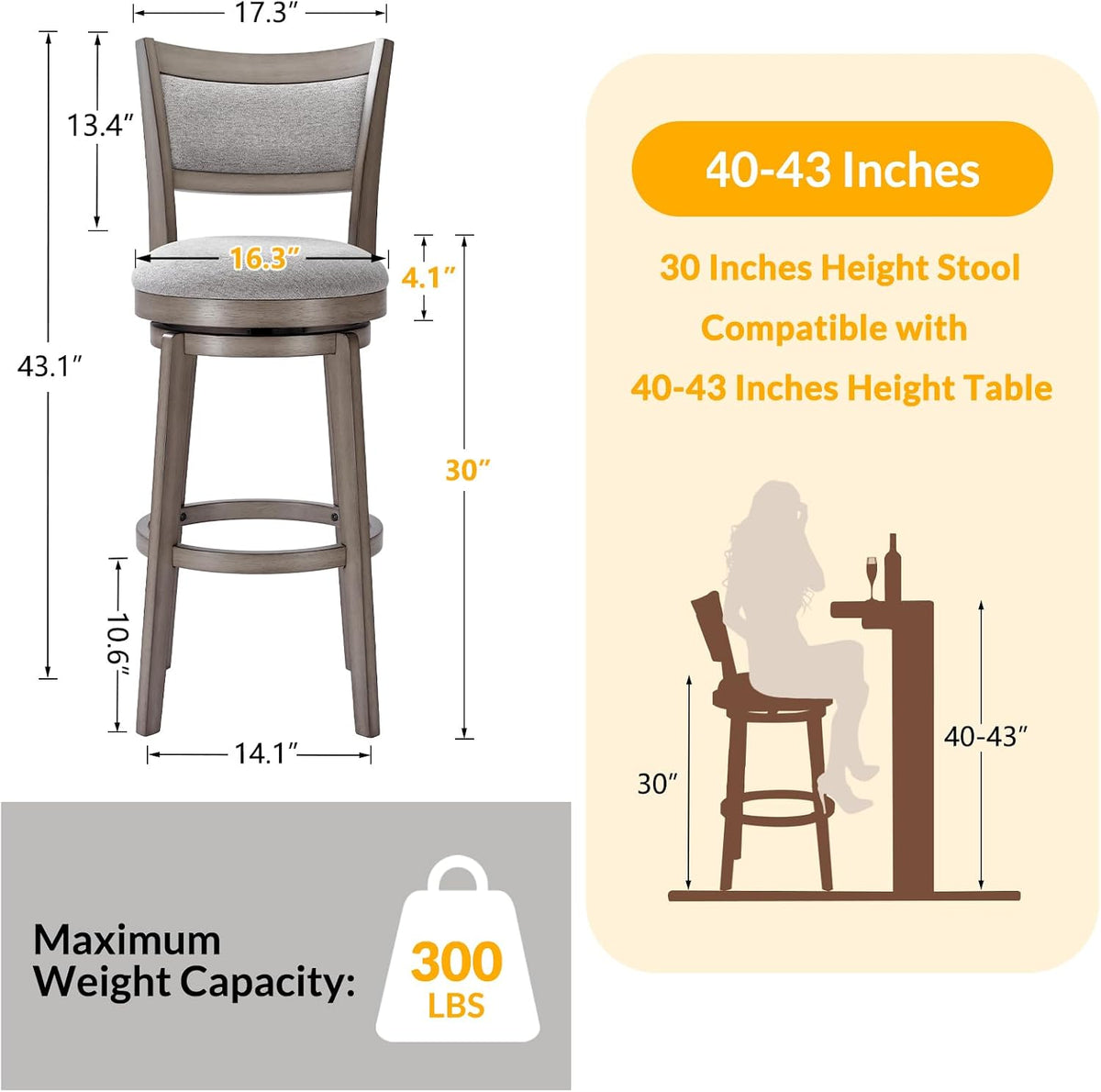 PrimeZone Swivel Bar Stools Set of 6, 30" Bar Height Barstools