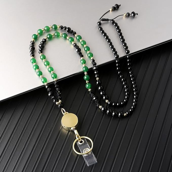 AIDSOTOU Lanyards for ID Badges and Keys, Natural Stone Beaded Teacher Lanyard - Image 6