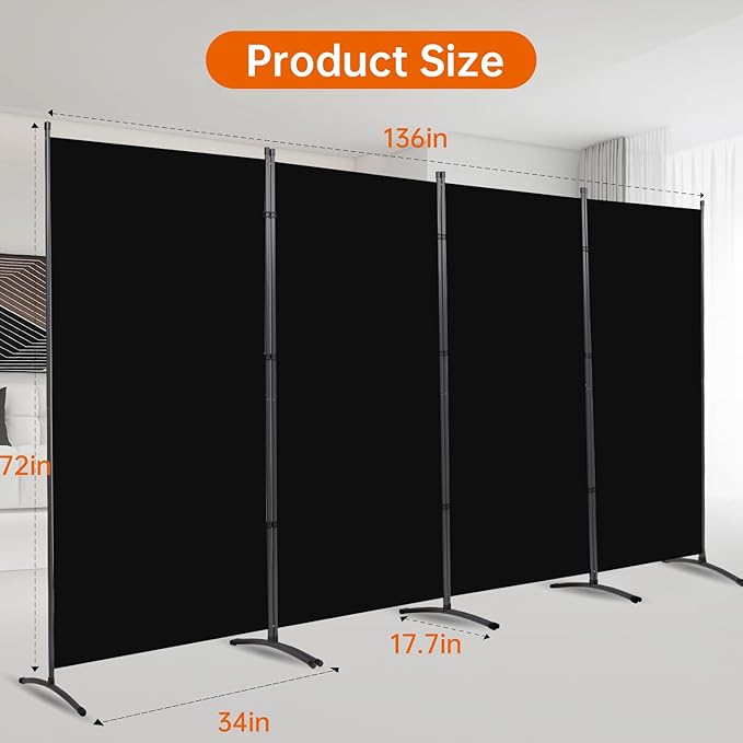 Room Divider 6FT Folding Privacy Screens, 4 Panel Partition Room Dividers - Image 6
