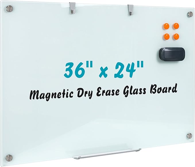 Glass Dry Erase Board, 36 x 24 Inches Magnetic Glass Whiteboard by Wingwise