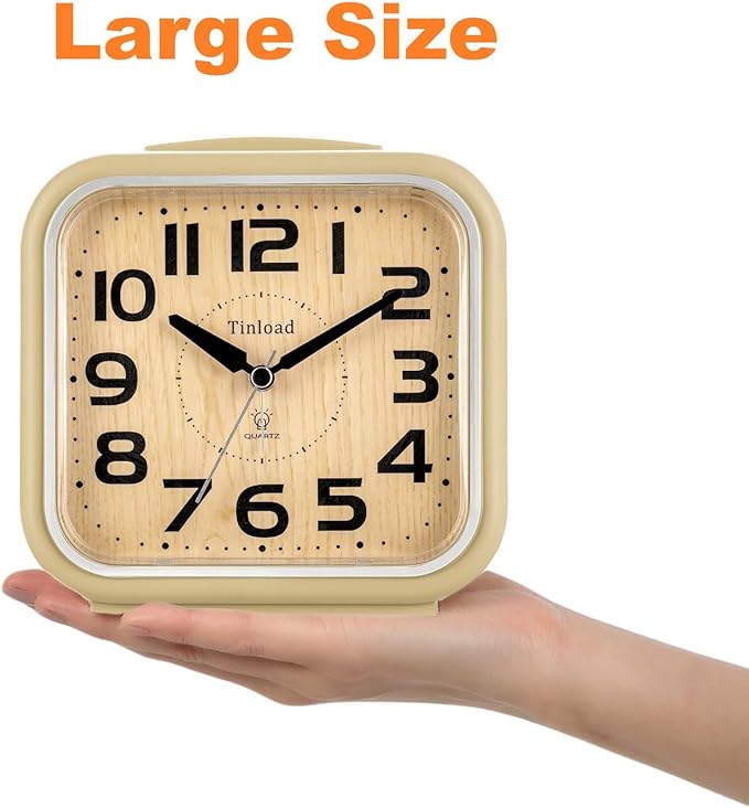 Tinload 5.5" Large Analog Alarm Clock Silent Non Ticking, Gentle Wake, Beep - Image 2