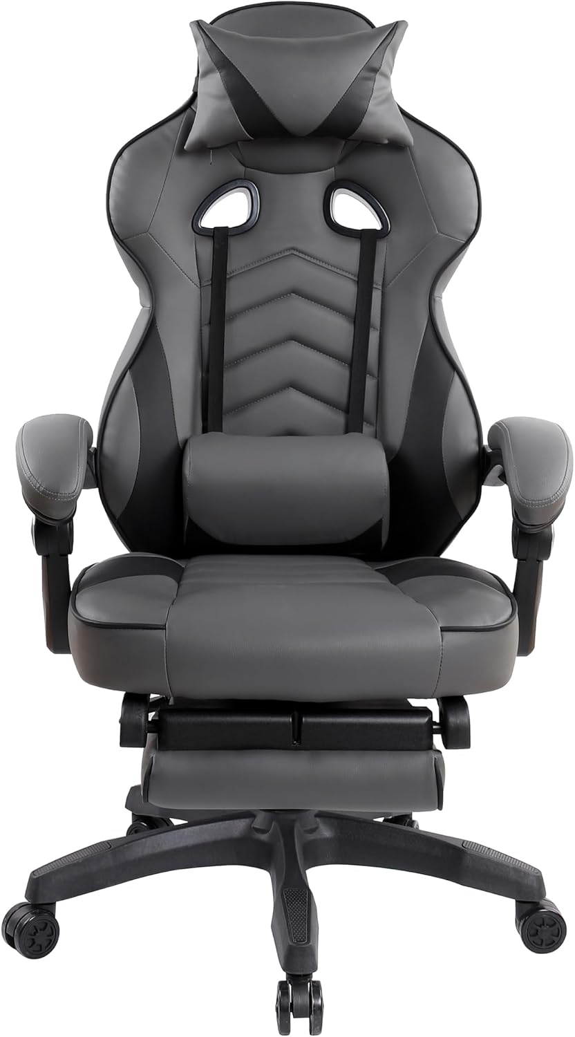 Techni Mobili Executive Gaming Chair with Footrest, 150° Reclining, Grey
