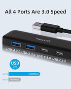 Dual USB C USB A 3.0 Hub: USB Hub 4 Ports - Image 2