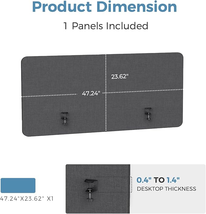 MORDEER 47.2" Privacy Desk Divider Panel, Acoustic Divider Panels - Image 2
