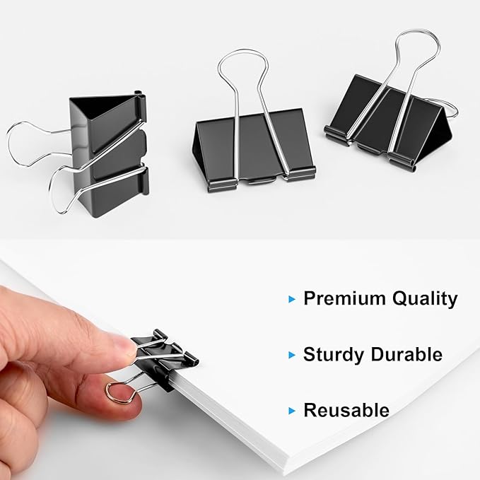200 Count Binder Clips Assorted Sizes, 4 Sizes Large, Metal Paper Clamps - Image 4
