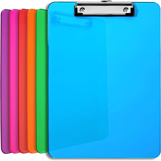 Plastic Clipboards with Low Profile Clip Set of 6-12.5 x 9 Inch Multi Color by OfficeSolutionsDirect