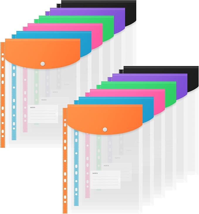 Binder Pocket Organizer Folders, 12 Pack Expandable Files Bag Plastic Envelopes by iMissiu