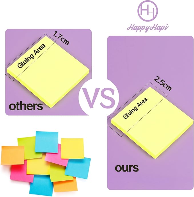 HappyHapi 36-Pads Sticky Notes 3X3 in, 80 Sheets/Pad, 8 Bright Color Self-Stick - Image 3