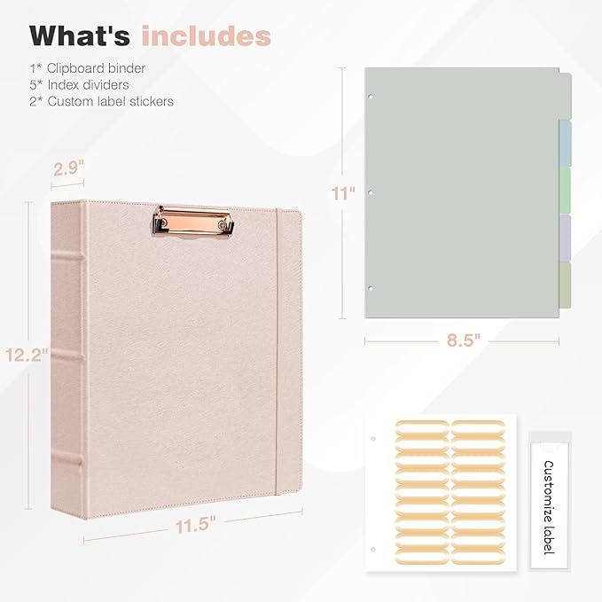 Ospelelf 3 Ring Binder with Clipboard 2 Inch Leather Binder - Image 3