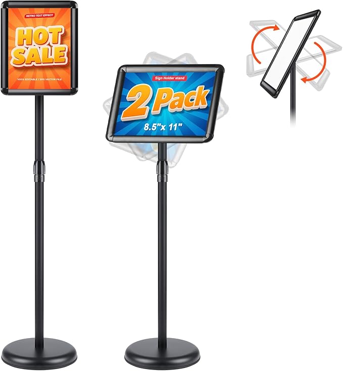 RedChili 2 Pack Sign Holder Stand 8.5x11 Inch, Adjustable Floor Standing Sign by RedChili