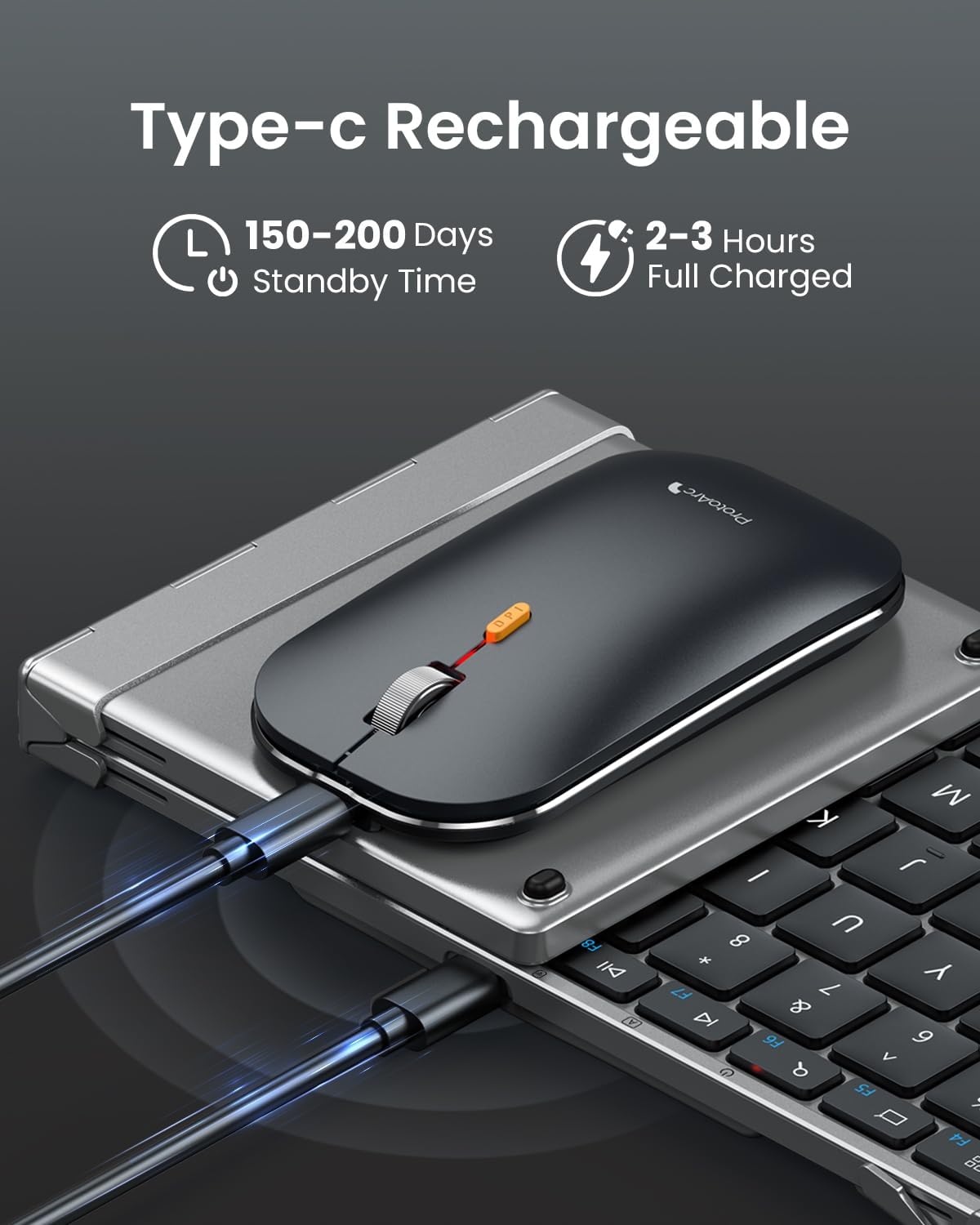 ProtoArc XKM01 Full-Size Foldable Keyboard Mouse Combo for Travel, Gray