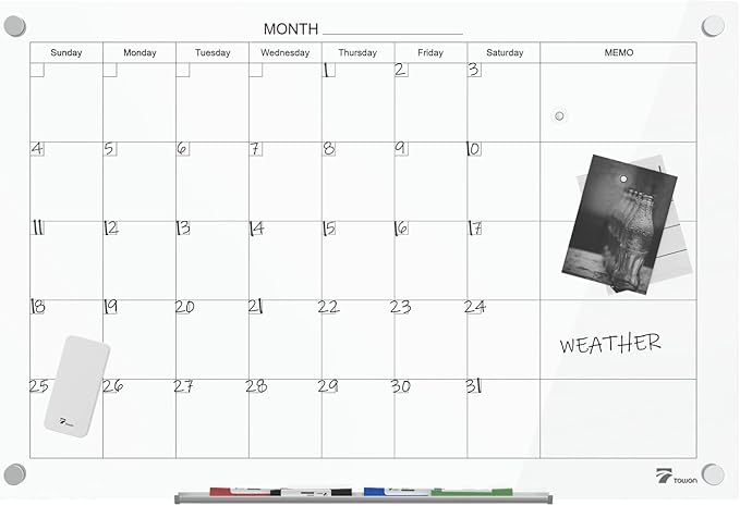 TOWON 47 x 35 Inch Large Glass Dry Erase Board, Magnetic Whiteboard Calendar - Image 6